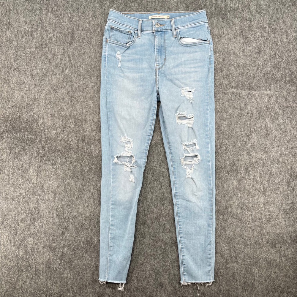 Levis Womens Jeans 27 720 High Rise Super Skinny Blue Distressed Light Wash